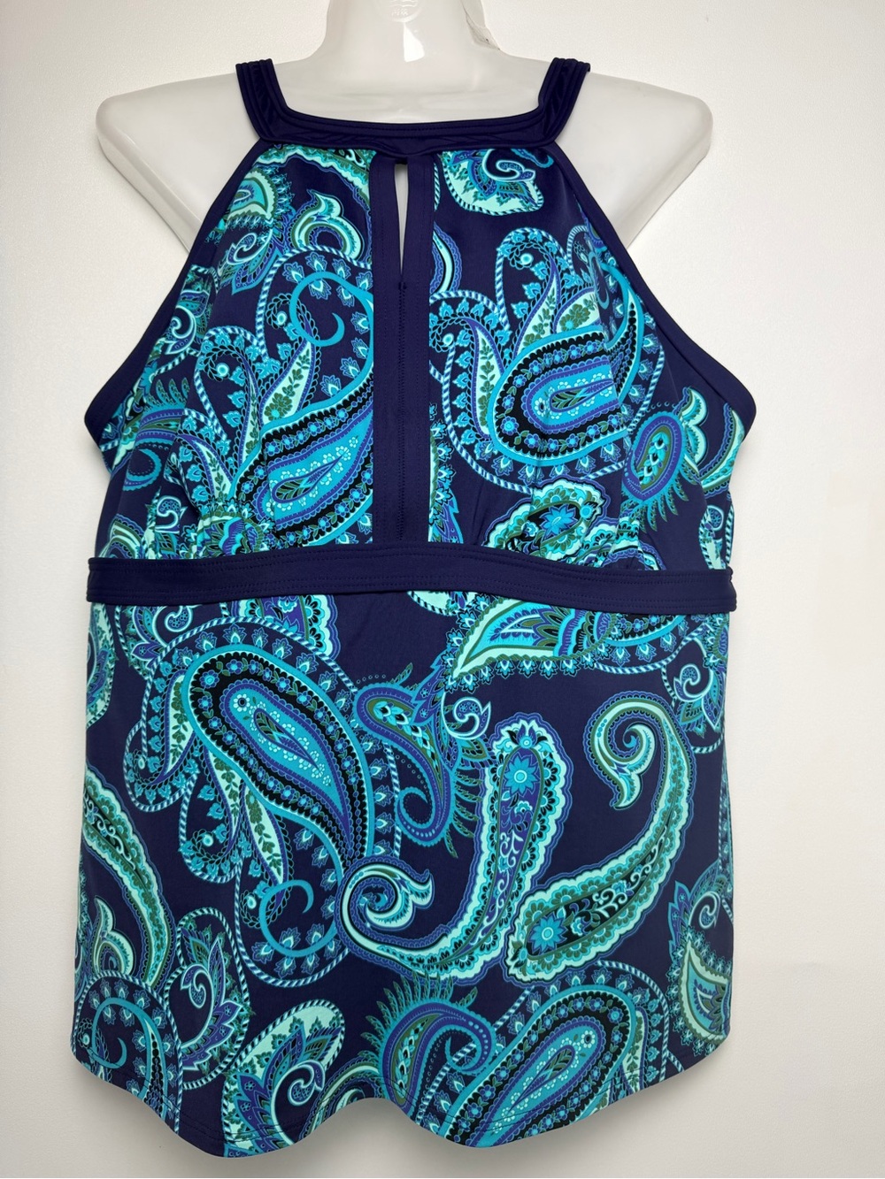 Lands' End Navy Blue Teal Modest Tankini Top Blue Paisley Swimsuit Women 16DDD